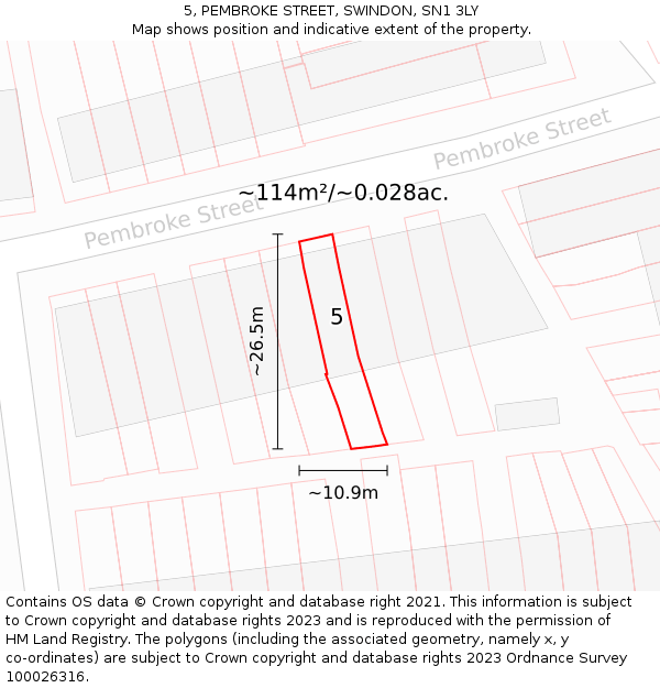 5, PEMBROKE STREET, SWINDON, SN1 3LY: Plot and title map