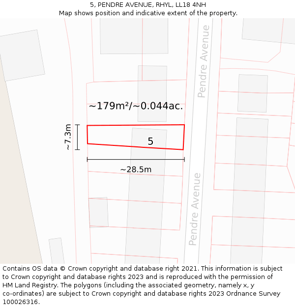 5, PENDRE AVENUE, RHYL, LL18 4NH: Plot and title map