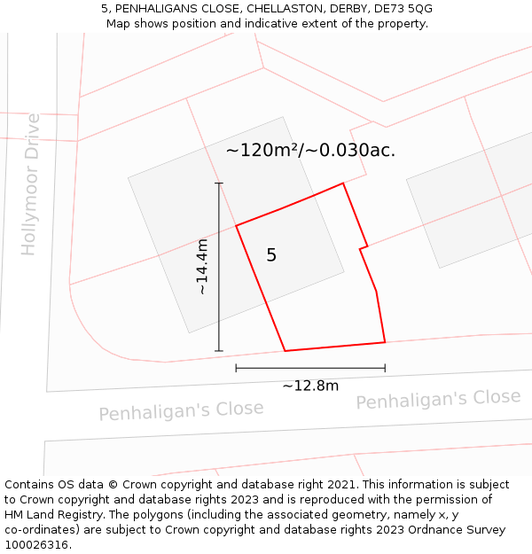 5, PENHALIGANS CLOSE, CHELLASTON, DERBY, DE73 5QG: Plot and title map