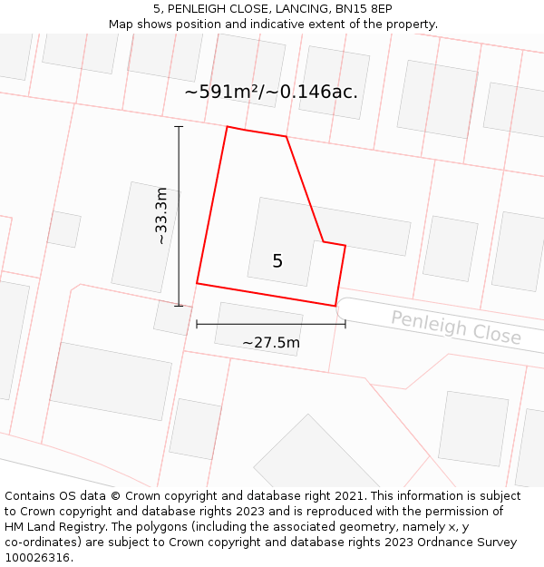 5, PENLEIGH CLOSE, LANCING, BN15 8EP: Plot and title map