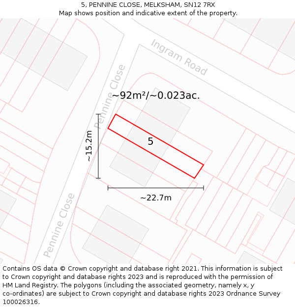 5, PENNINE CLOSE, MELKSHAM, SN12 7RX: Plot and title map