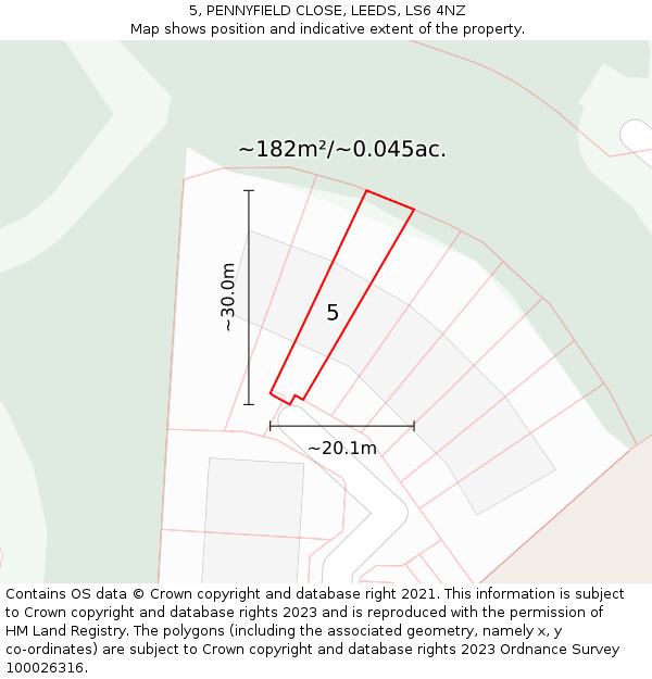 5, PENNYFIELD CLOSE, LEEDS, LS6 4NZ: Plot and title map