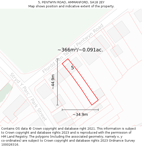 5, PENTWYN ROAD, AMMANFORD, SA18 2EY: Plot and title map