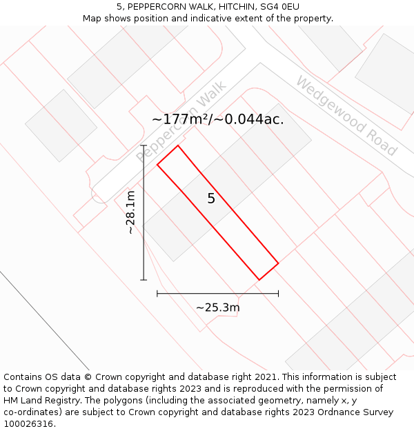 5, PEPPERCORN WALK, HITCHIN, SG4 0EU: Plot and title map