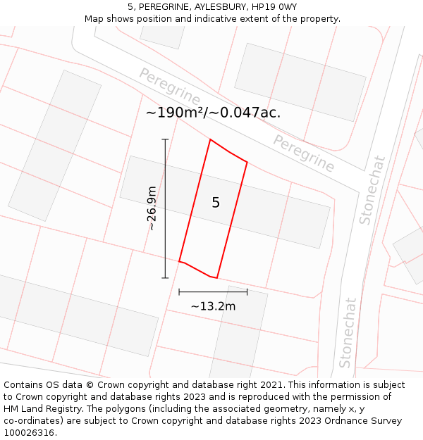 5, PEREGRINE, AYLESBURY, HP19 0WY: Plot and title map