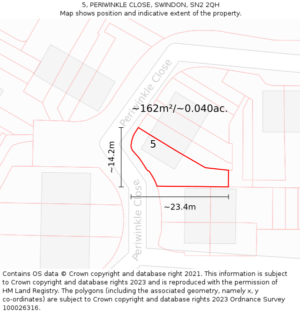 5, PERIWINKLE CLOSE, SWINDON, SN2 2QH: Plot and title map