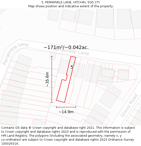 5, PERIWINKLE LANE, HITCHIN, SG5 1TY: Plot and title map