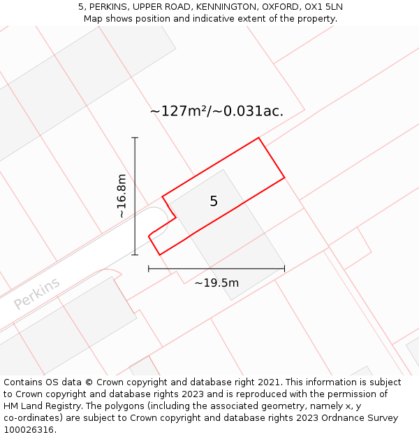 5, PERKINS, UPPER ROAD, KENNINGTON, OXFORD, OX1 5LN: Plot and title map