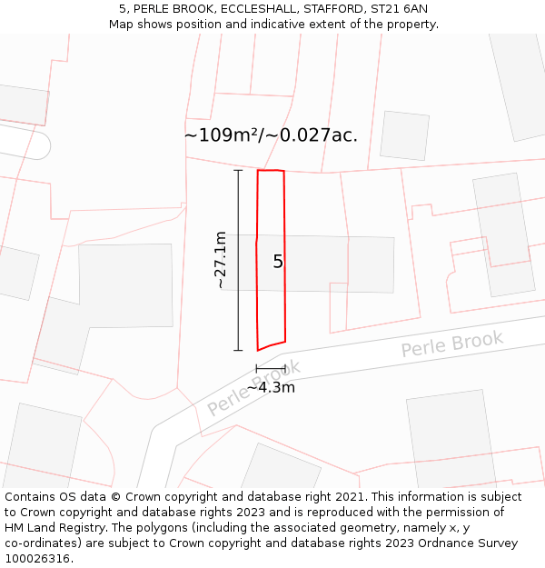 5, PERLE BROOK, ECCLESHALL, STAFFORD, ST21 6AN: Plot and title map