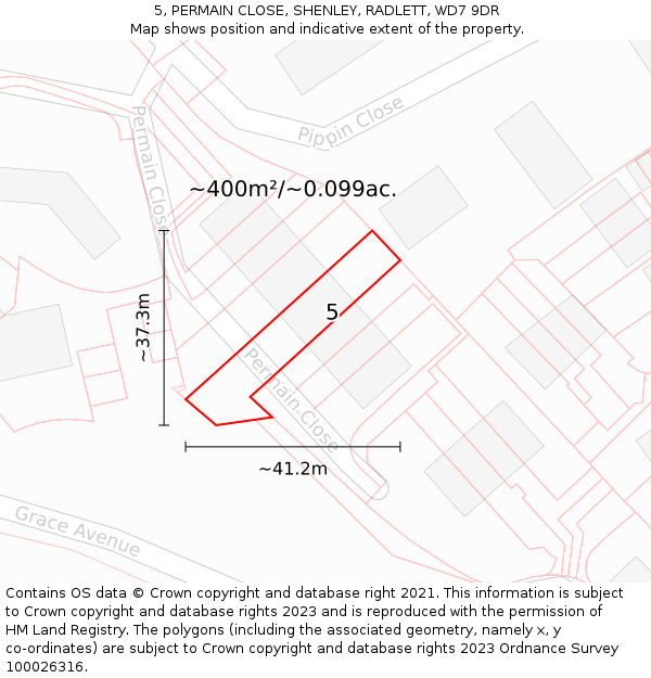 5, PERMAIN CLOSE, SHENLEY, RADLETT, WD7 9DR: Plot and title map