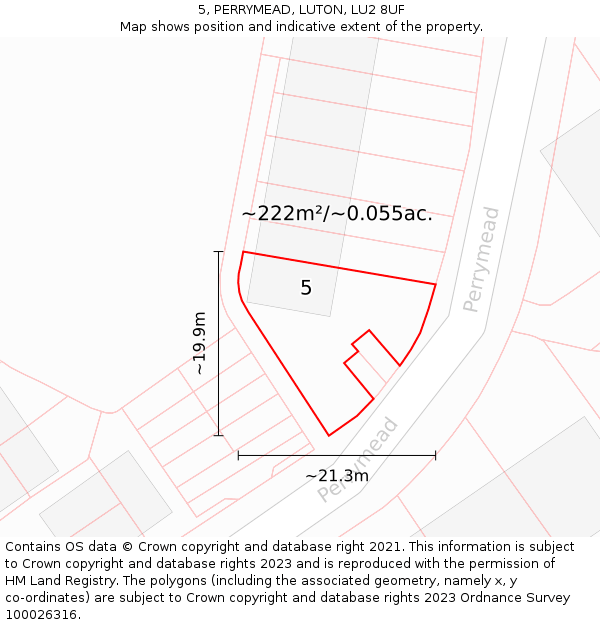 5, PERRYMEAD, LUTON, LU2 8UF: Plot and title map