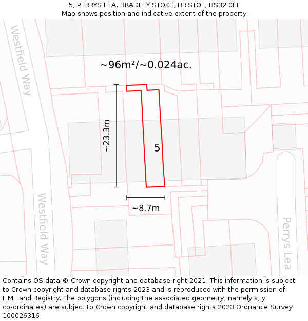 5, PERRYS LEA, BRADLEY STOKE, BRISTOL, BS32 0EE: Plot and title map