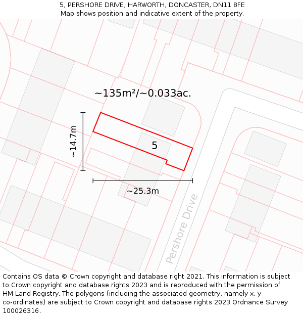 5, PERSHORE DRIVE, HARWORTH, DONCASTER, DN11 8FE: Plot and title map