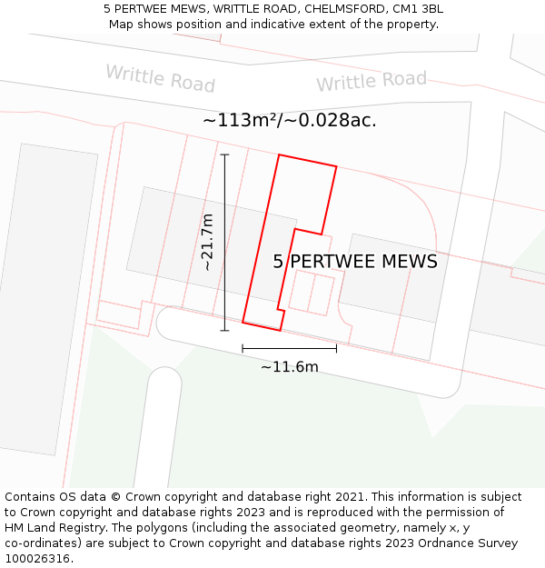 5 PERTWEE MEWS, WRITTLE ROAD, CHELMSFORD, CM1 3BL: Plot and title map