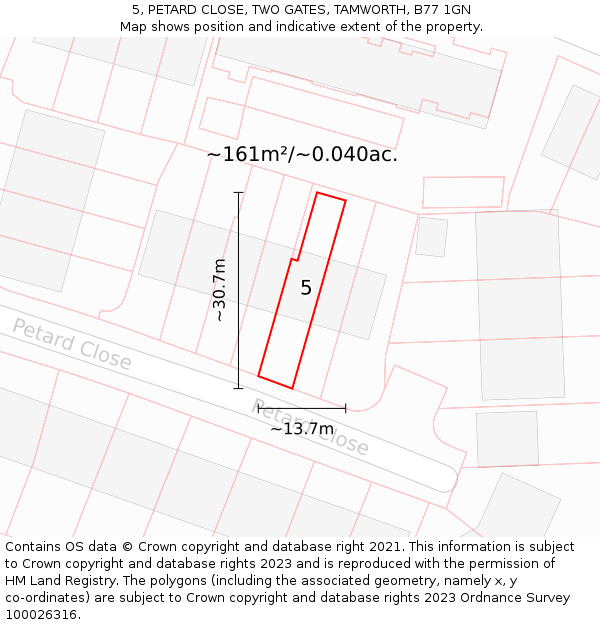 5, PETARD CLOSE, TWO GATES, TAMWORTH, B77 1GN: Plot and title map