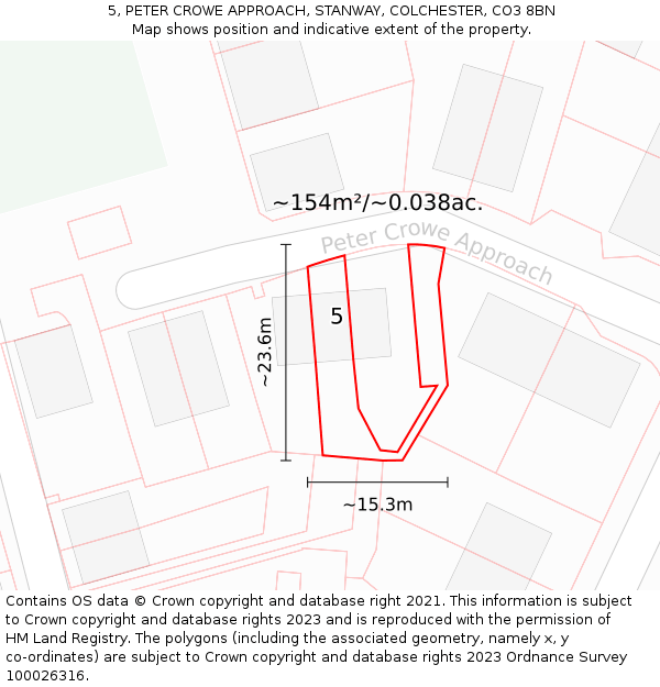 5, PETER CROWE APPROACH, STANWAY, COLCHESTER, CO3 8BN: Plot and title map