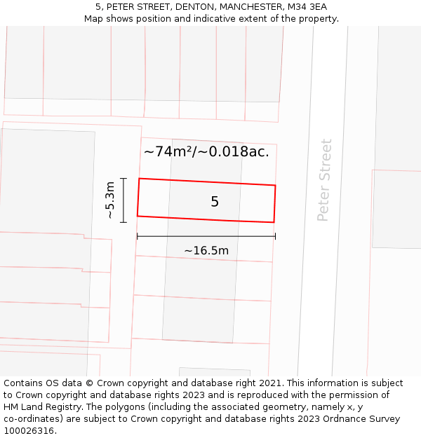 5, PETER STREET, DENTON, MANCHESTER, M34 3EA: Plot and title map