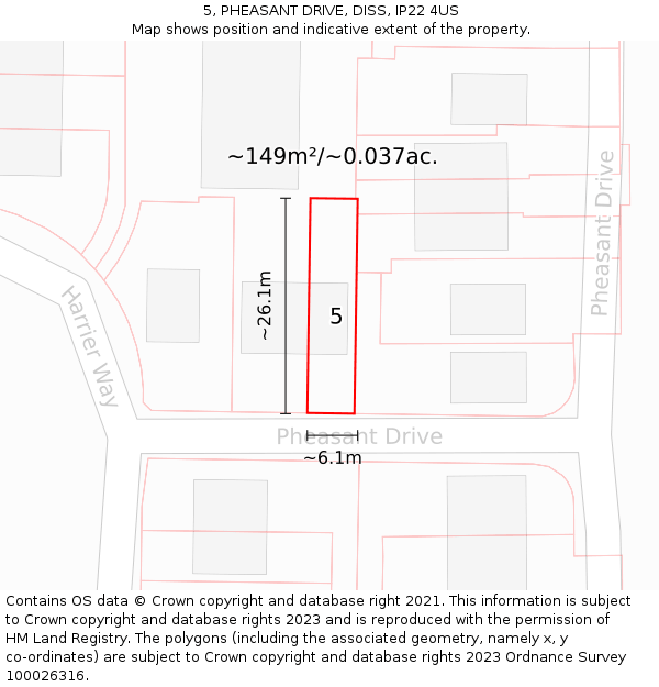5, PHEASANT DRIVE, DISS, IP22 4US: Plot and title map
