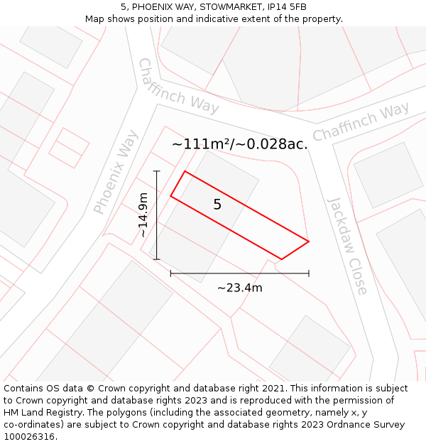 5, PHOENIX WAY, STOWMARKET, IP14 5FB: Plot and title map