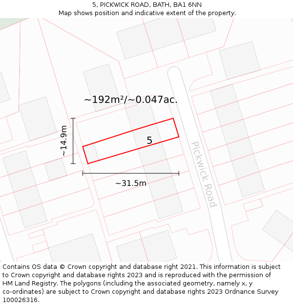 5, PICKWICK ROAD, BATH, BA1 6NN: Plot and title map