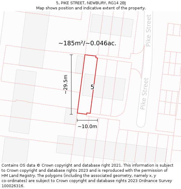 5, PIKE STREET, NEWBURY, RG14 2BJ: Plot and title map