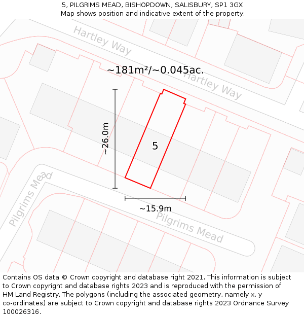 5, PILGRIMS MEAD, BISHOPDOWN, SALISBURY, SP1 3GX: Plot and title map