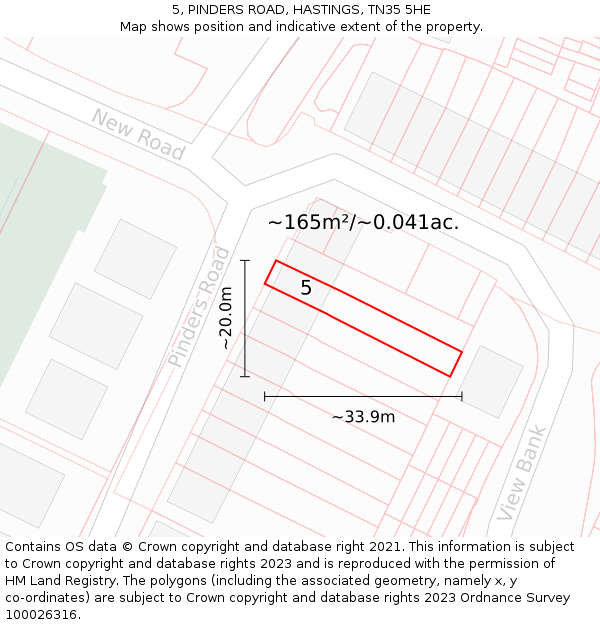 5, PINDERS ROAD, HASTINGS, TN35 5HE: Plot and title map