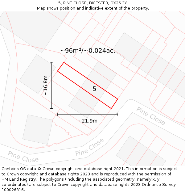 5, PINE CLOSE, BICESTER, OX26 3YJ: Plot and title map