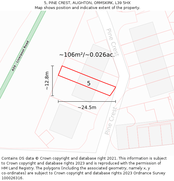 5, PINE CREST, AUGHTON, ORMSKIRK, L39 5HX: Plot and title map