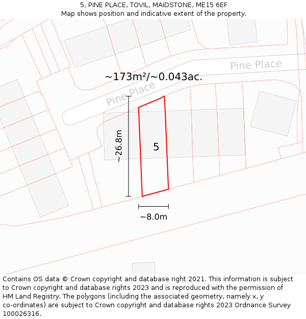 5, PINE PLACE, TOVIL, MAIDSTONE, ME15 6EF: Plot and title map