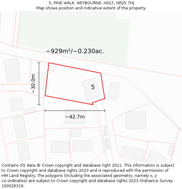 5, PINE WALK, WEYBOURNE, HOLT, NR25 7HJ: Plot and title map