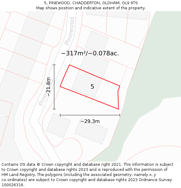 5, PINEWOOD, CHADDERTON, OLDHAM, OL9 9TS: Plot and title map
