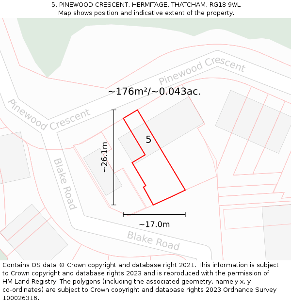 5, PINEWOOD CRESCENT, HERMITAGE, THATCHAM, RG18 9WL: Plot and title map