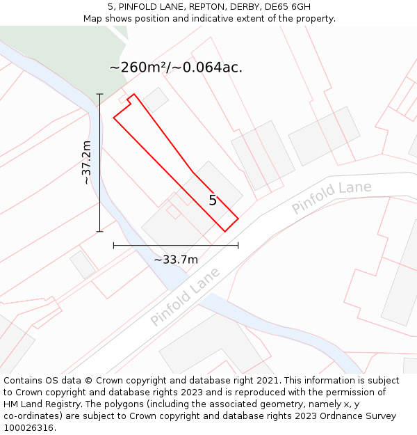 5, PINFOLD LANE, REPTON, DERBY, DE65 6GH: Plot and title map