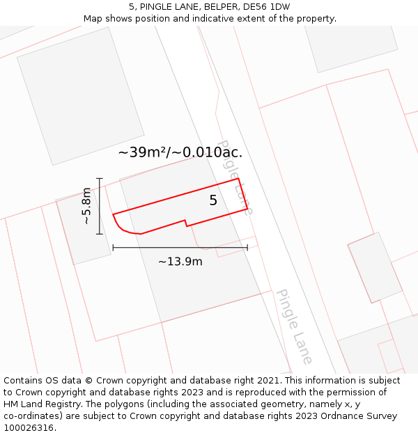 5, PINGLE LANE, BELPER, DE56 1DW: Plot and title map