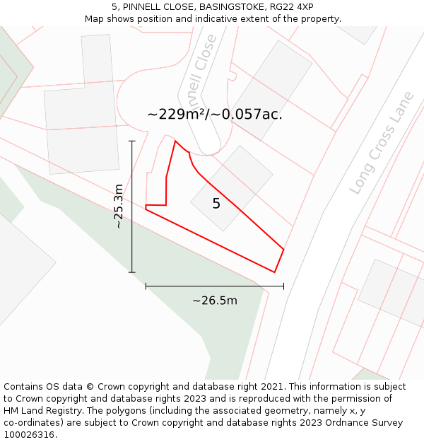 5, PINNELL CLOSE, BASINGSTOKE, RG22 4XP: Plot and title map