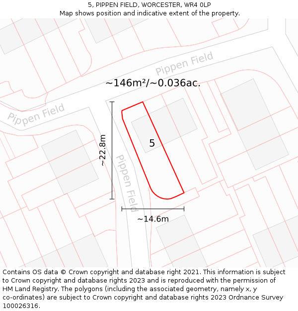 5, PIPPEN FIELD, WORCESTER, WR4 0LP: Plot and title map