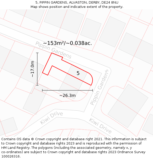 5, PIPPIN GARDENS, ALVASTON, DERBY, DE24 8NU: Plot and title map