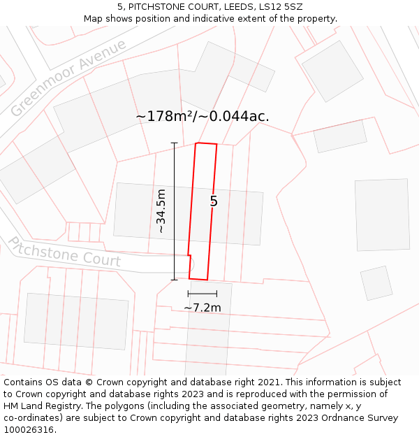 5, PITCHSTONE COURT, LEEDS, LS12 5SZ: Plot and title map
