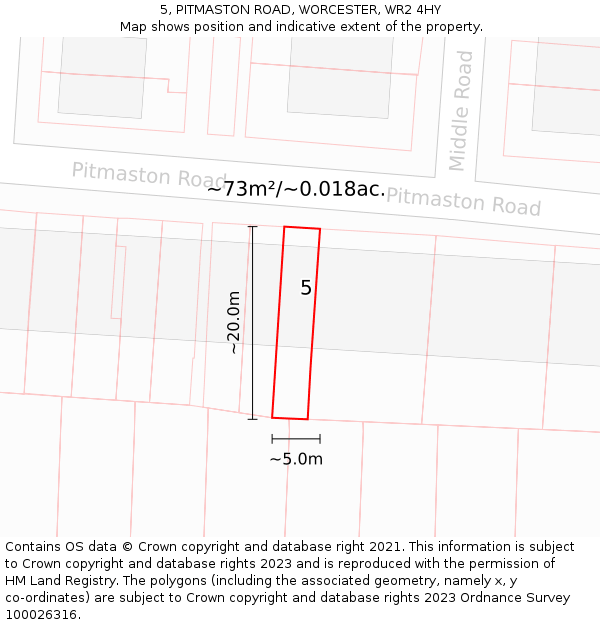 5, PITMASTON ROAD, WORCESTER, WR2 4HY: Plot and title map