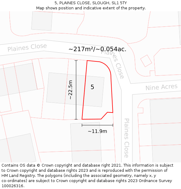 5, PLAINES CLOSE, SLOUGH, SL1 5TY: Plot and title map