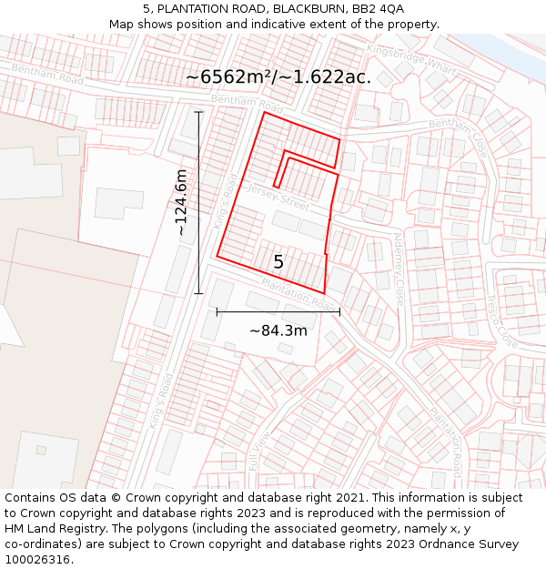 5, PLANTATION ROAD, BLACKBURN, BB2 4QA: Plot and title map