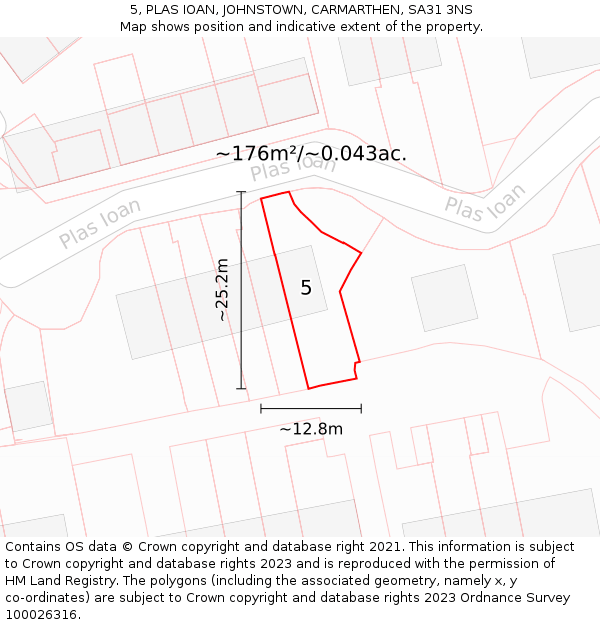 5, PLAS IOAN, JOHNSTOWN, CARMARTHEN, SA31 3NS: Plot and title map