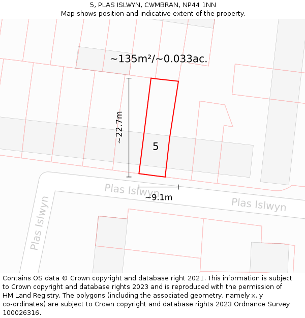 5, PLAS ISLWYN, CWMBRAN, NP44 1NN: Plot and title map