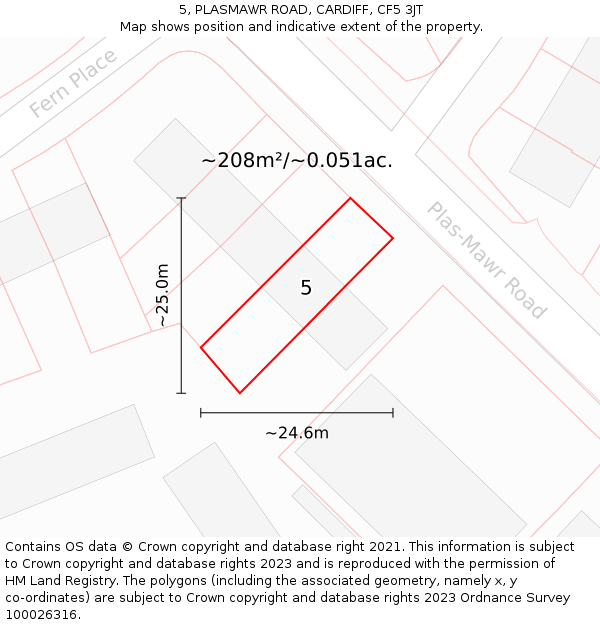 5, PLASMAWR ROAD, CARDIFF, CF5 3JT: Plot and title map