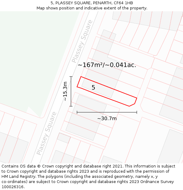 5, PLASSEY SQUARE, PENARTH, CF64 1HB: Plot and title map