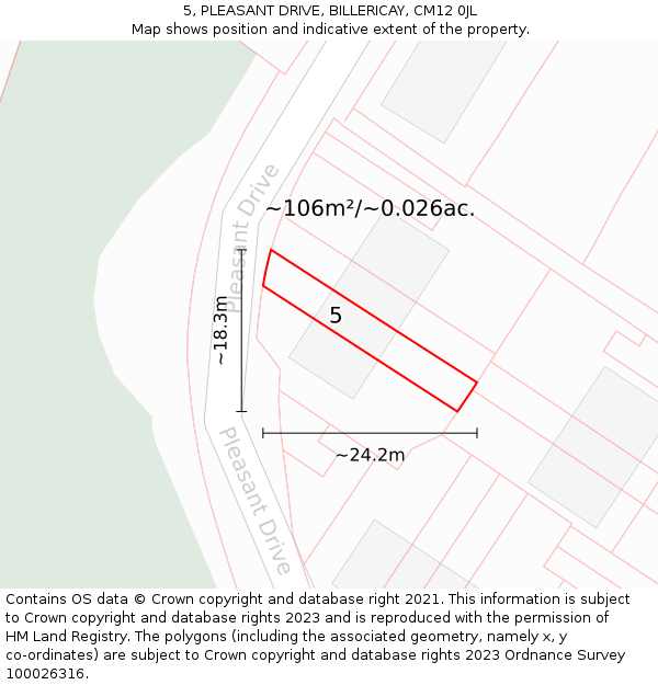 5, PLEASANT DRIVE, BILLERICAY, CM12 0JL: Plot and title map
