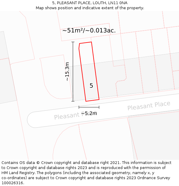 5, PLEASANT PLACE, LOUTH, LN11 0NA: Plot and title map