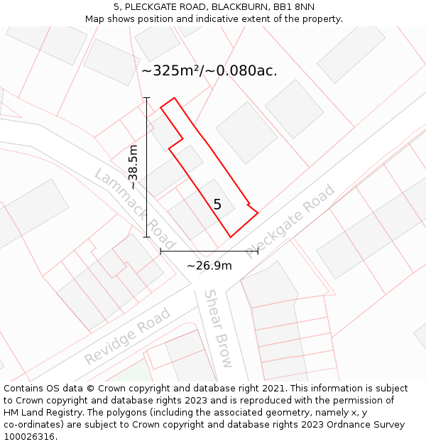 5, PLECKGATE ROAD, BLACKBURN, BB1 8NN: Plot and title map