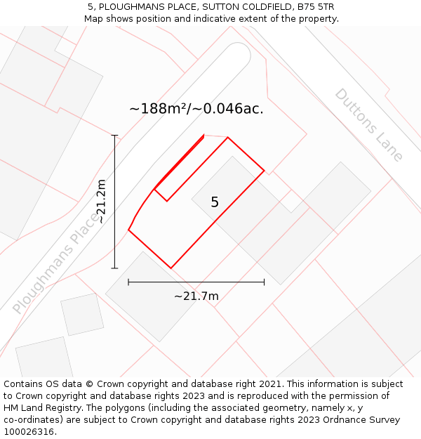 5, PLOUGHMANS PLACE, SUTTON COLDFIELD, B75 5TR: Plot and title map